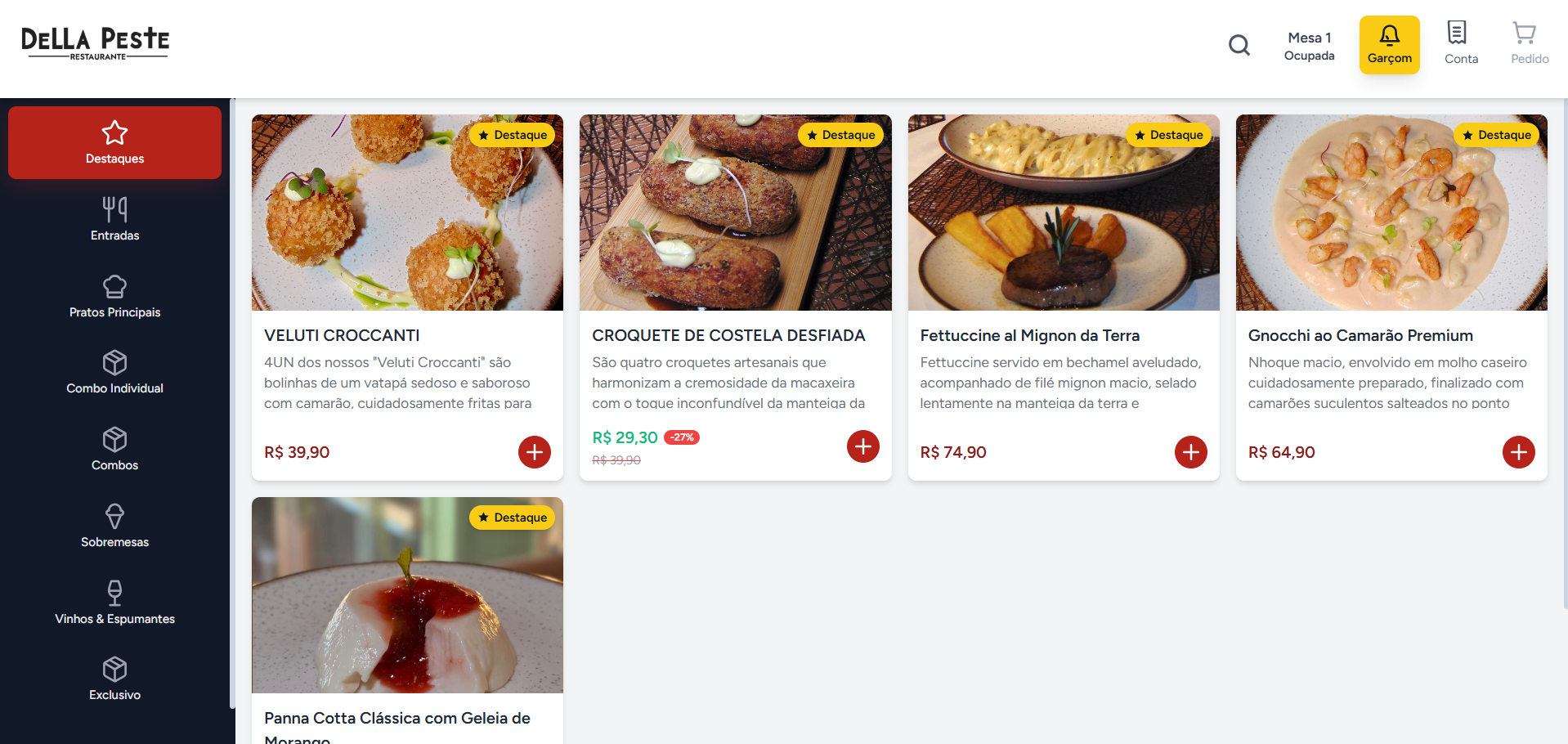 Sistema Minichef no tablet de mesa — cardápio digital