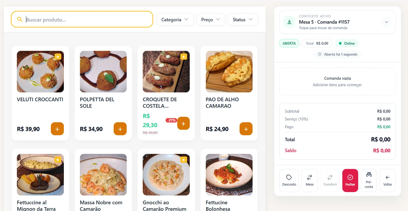 Painel de configuração do Minichef